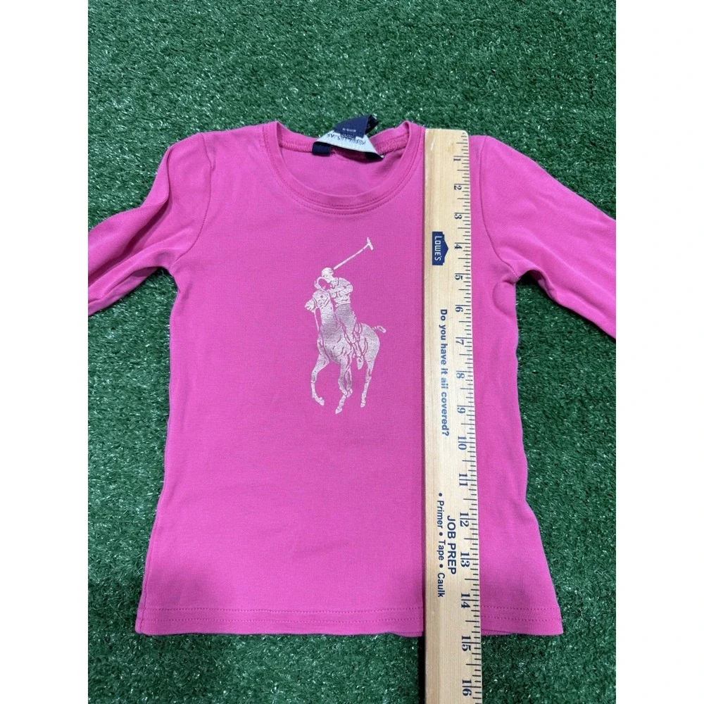 Ralph Lauren Baby Girls Big Pony Longsleeve T-Shirt Pink Size 3T Toddler Vintage